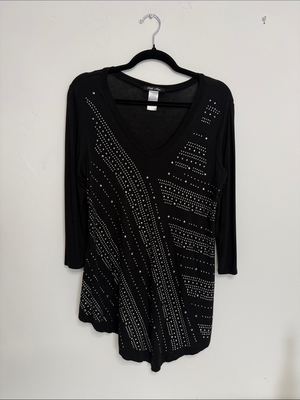 Black Studded V-Neck Women's Top